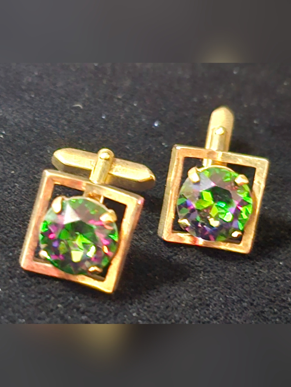 Vintage Swank Gold-Tone Cuff Links with Watermelon Vitrial Medium Mystic Topaz - Picture 5 of 9
